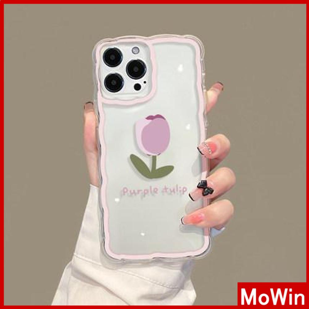 iPhone Case Silicone Soft Case Clear Case Wave Non-Slip Shockproof Camera Full Coverage Protection Purple Flower Tulip For iPhone 13 Pro Max iPhone 12 Pro Max iPhone 11 iPhone7Plus