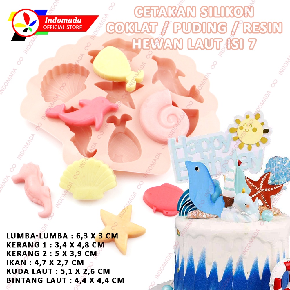 Indomada Cetakan Silikon Hewan Laut 7 Lumba Ikan Kuda Kerang Bintang Laut Coklat Puding Es Resin Dol