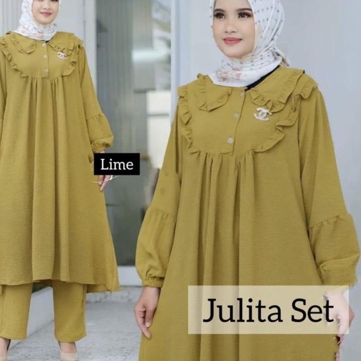 JULITA SET CRINKLE AIRFLOW HALUS  / SETELAN JUMBO POLOS / ONE SET JULITA / SETELAN TUNIK POLOS / ONE