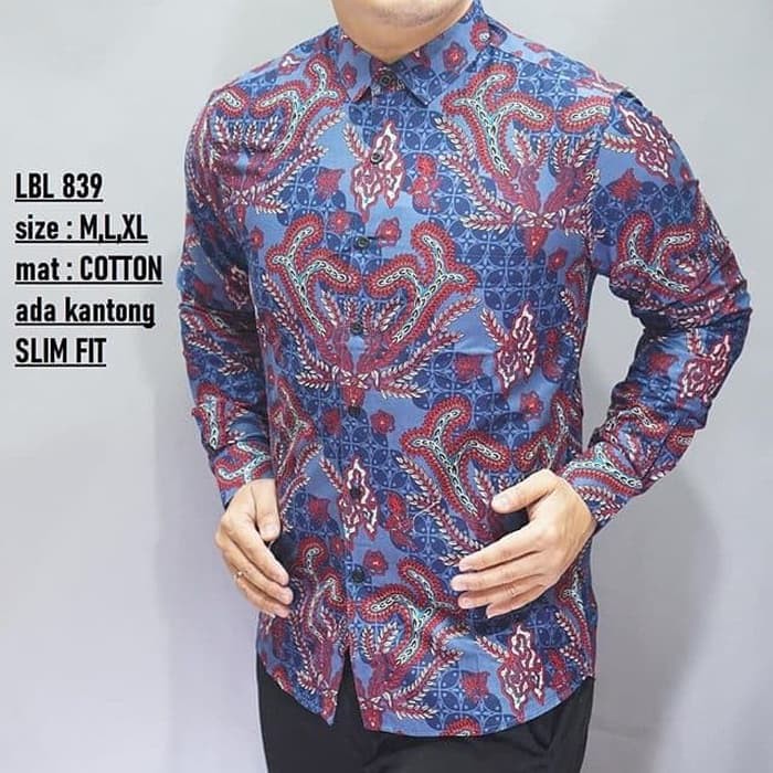 BAJU KEMEJA BATIK PRIA SLIM FIT / BATIK PRIA SLIMFIT D866 / KEMEJA FORMAL LUIGI BATANI BIRU