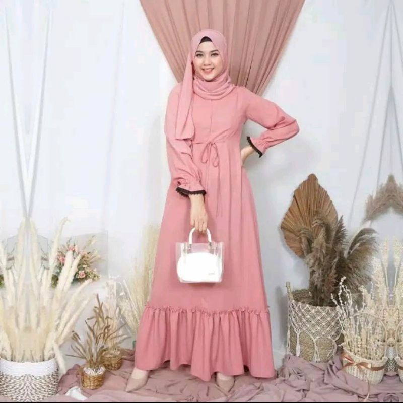 Baju Gamis Wanita Polos Putih Syar'i Khumari Dress Gamis Lebaran Terbaru 2021 Putih Modis Kekinian