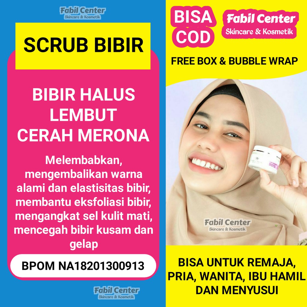 SKINCARE KOSMETIK SCRUB SKIN CARE PELEMBAB PENCERAH PERAWATAN BIBIR KERING HITAM HERBAL HALAL BPOM