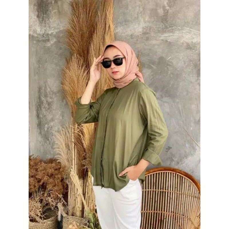 Kemeja Wanita Rayon Premium Bahan Adem Banget Termurah-army