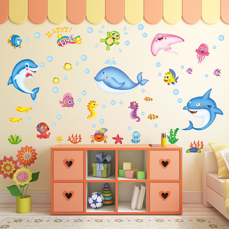 Reliza Wall Sticker Fish Dolphin Whale Ikan Lumba Lumba Stiker Dinding LDR7159