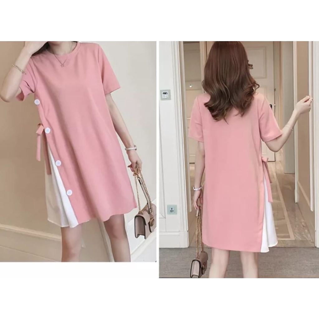 INV - DRESS  IBU HAMIL TERBARU / BUMIL BUTTON / KUNING / PINK / TRENDY