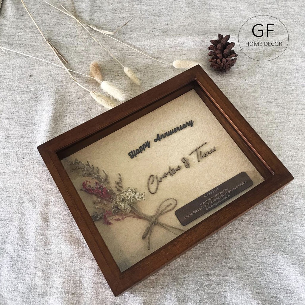 Dried Flower in Frame 23 x 18  cm Dengan Akrilik / Dried Flower Frame / Souvenir