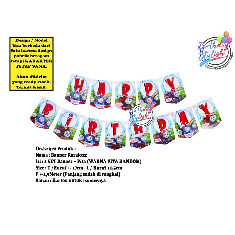 Banner Karakter Thomas Ultah/ Bunting Flag Ultah Thomas/ Banner Ultah Thomas Karton