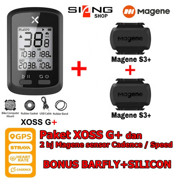 GPS Speedometer XOSS G Plus Paket 2 Biji Magene Cadence