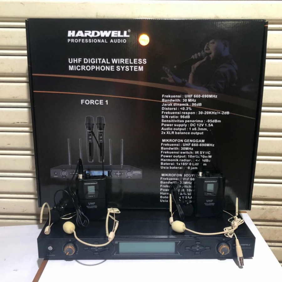 mic wireless hardwell force 1 2 clip on + 2 mic headset original
