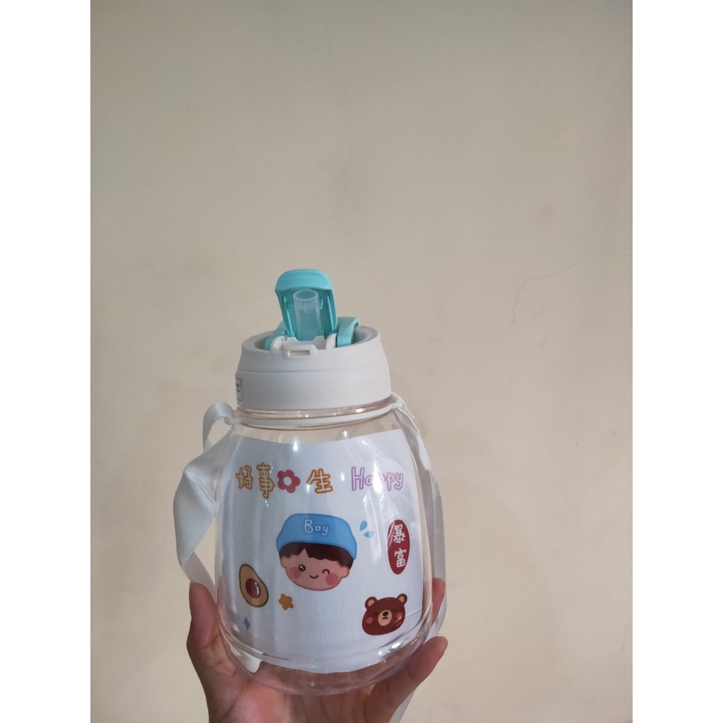 Botol Minum Anak Big Belly Children Cup Bottle + Sticker / Cangkir Air Minum Besar 1100ml + Sedotan + Tali