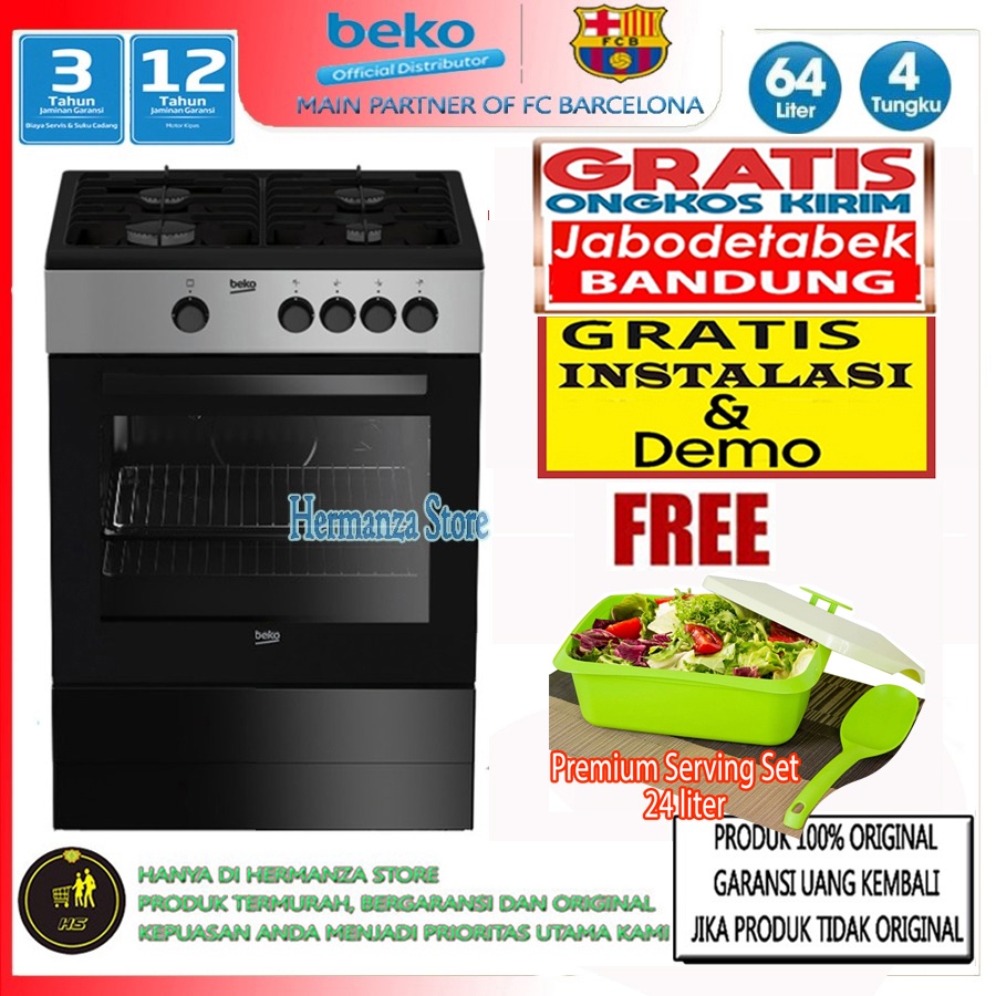 Beko Freestanding Gas Cooker Kompor Oven FSG62000GS / FSG 62000 GS