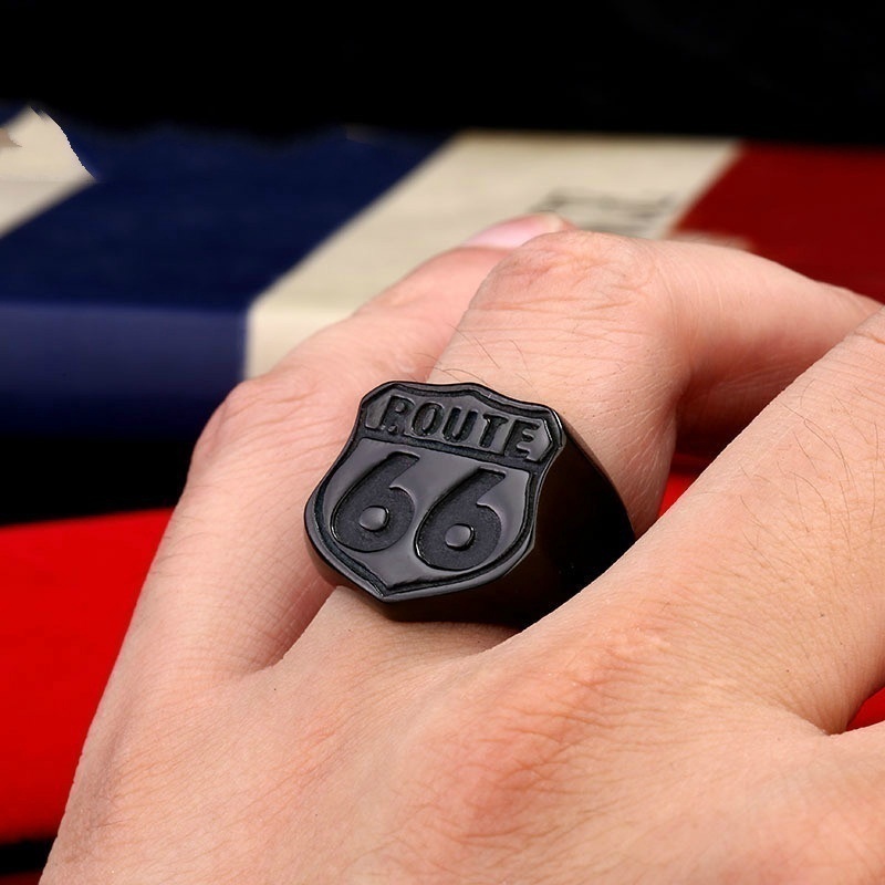 Cincin Desain American Cyclist ROUTE 66 Untuk Pria