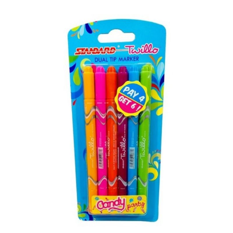 

Pulpen Standard Twillo Candy Dual Tip Spidol Colouring Marker Set 6 Warna