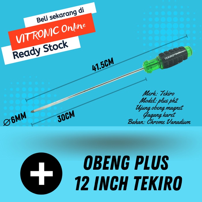 Produk Terbaru Obeng Plus 12 Inch Tekiro Diameter 6Mm Panjang Besi 30Cm Magnet