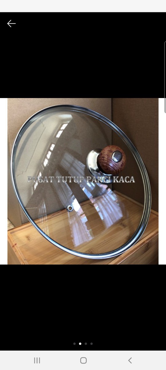 Tutup Panci Kaca Dengan Kaki, Diameter Kaki/id = +/- 23.8 Cm (24 Cm) + Knop Oval Motif Kayu