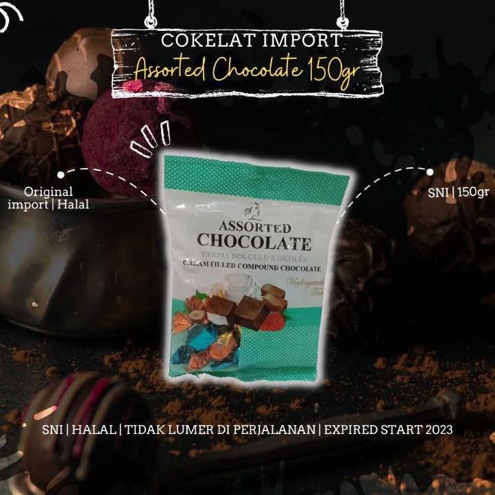 

COKELAT IMPORT|COKELAT KEMASAN | COKELAT BATAM | OLEH OLEH BATAM | ASSORTED CHOCOLATE 150GR/10 pcs | COKELAT HALAL SNI TIDAK LUMER