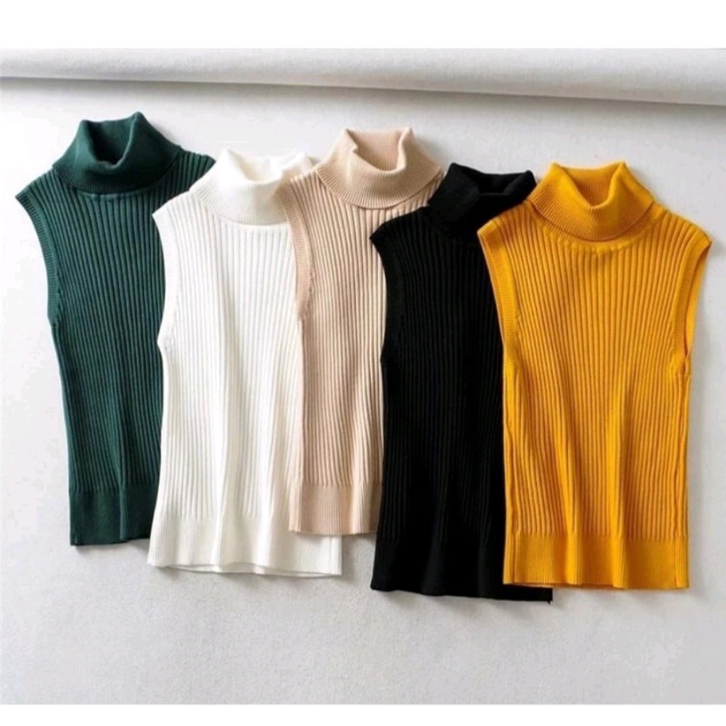 Turtle Neck Tanktop Rajut / Tank top kerah tinggi rajut wanita / Inner Manset