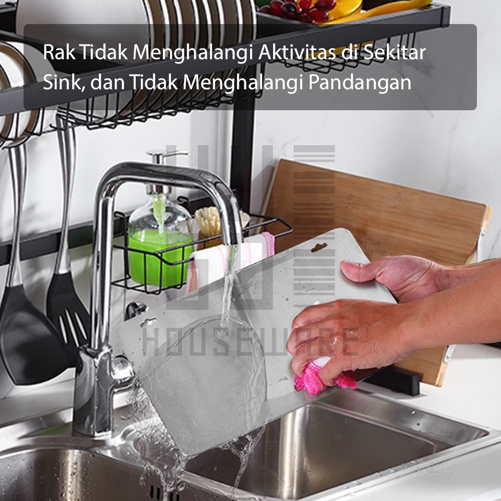 HUGO Rak Wastafel Stainless Hitam Rak Dapur Piring Rak Pengering Piring Dish Dryer