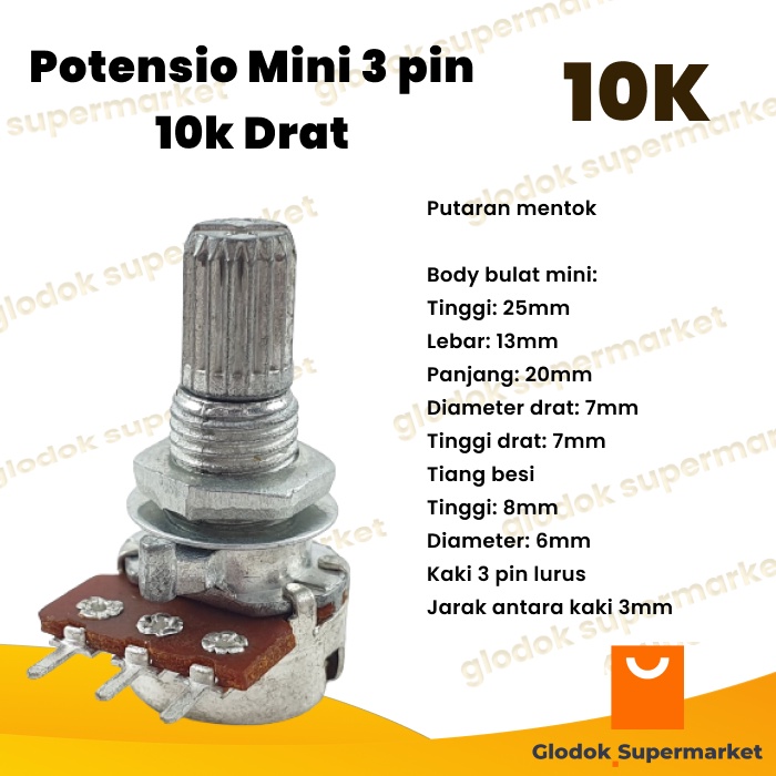 Potensio Mini 3 pin 10k Drat Mono Kaki 3 Lurus Potentio Meter 103