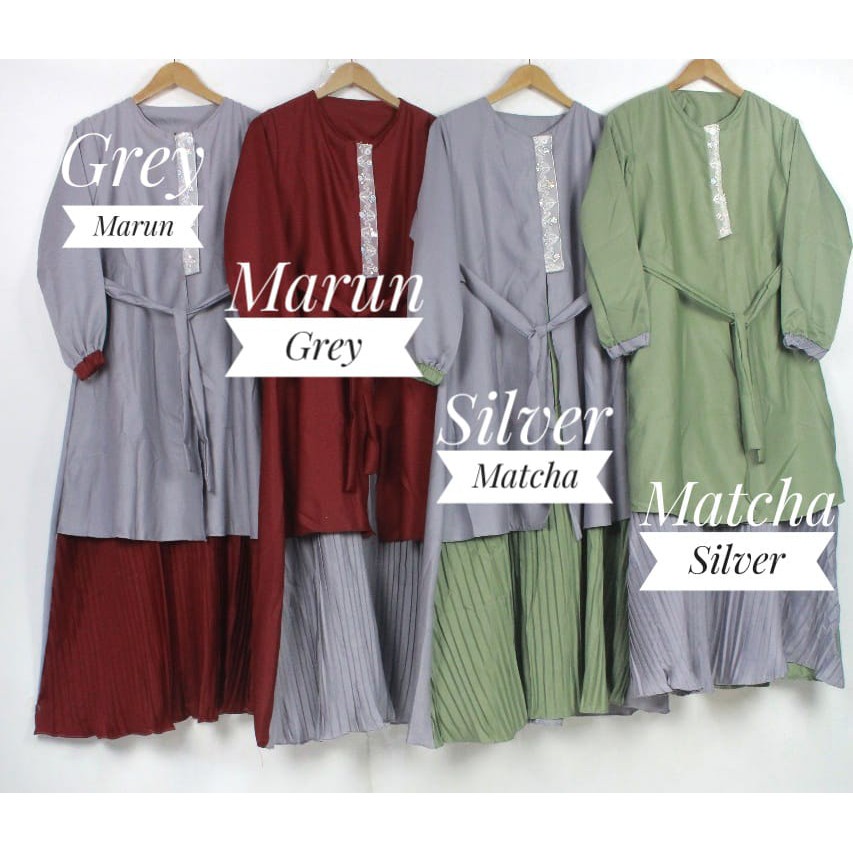 Gamis PLISKET renda syahla moscrepe premium size XL modis dress wanita terkini