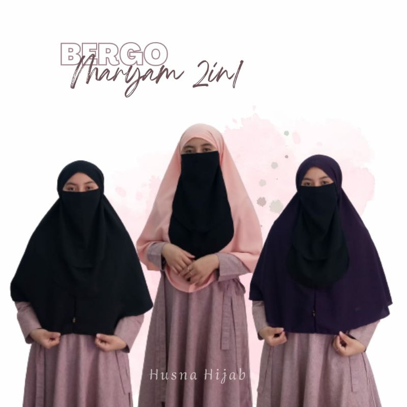 [BRAND HUSNA HIJAB] Kerudung Bergo / Hijab Bergo Maryam/ Khimar Instan Tali Bahan Wolfis