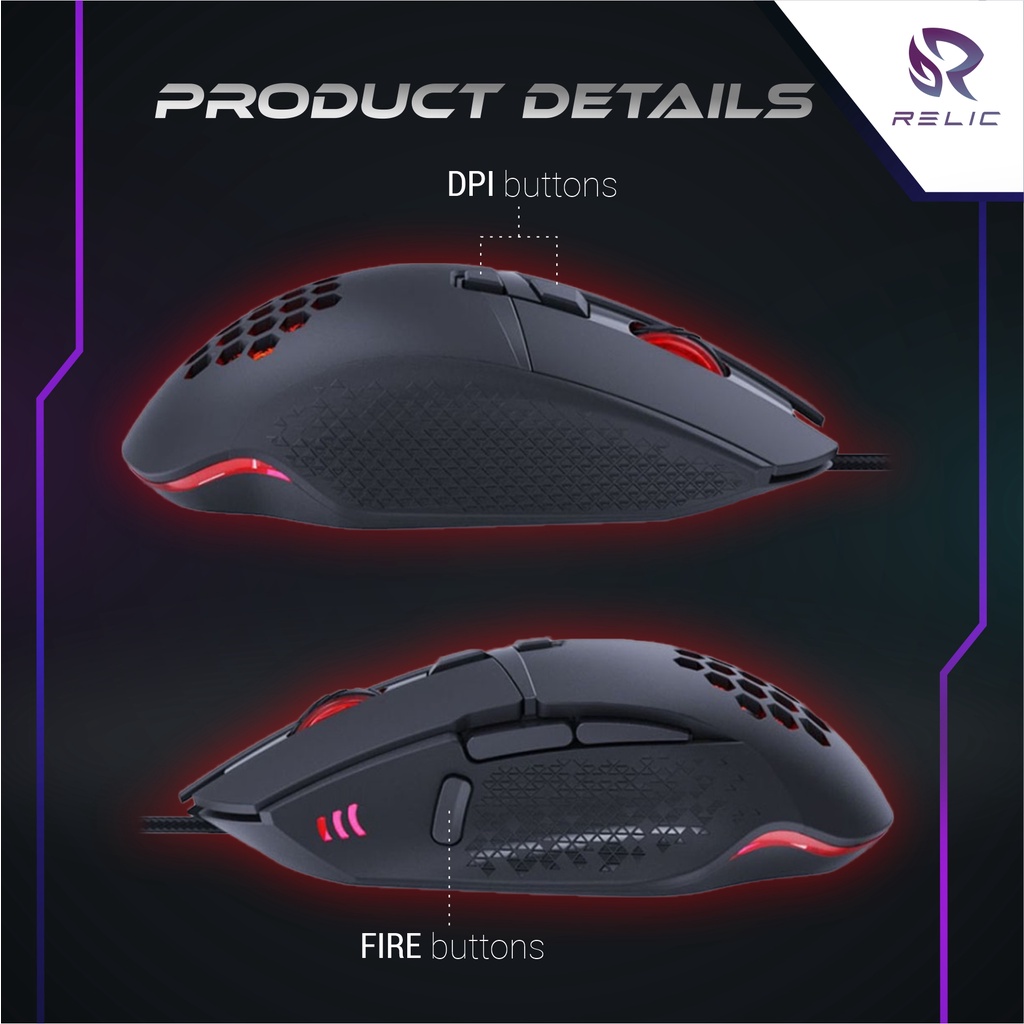 Mouse Gaming Ergonomis 7200DPI 4 LED USB 8 Buttons Aksesoris Laptop Desktop Relic T90 Termruah Premium