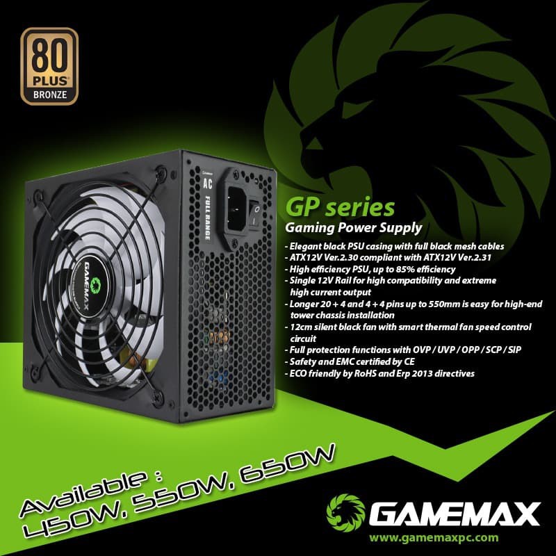 Gamemax PSU ATX 550 Watt +80 Pure GP Series Bronze Certifie