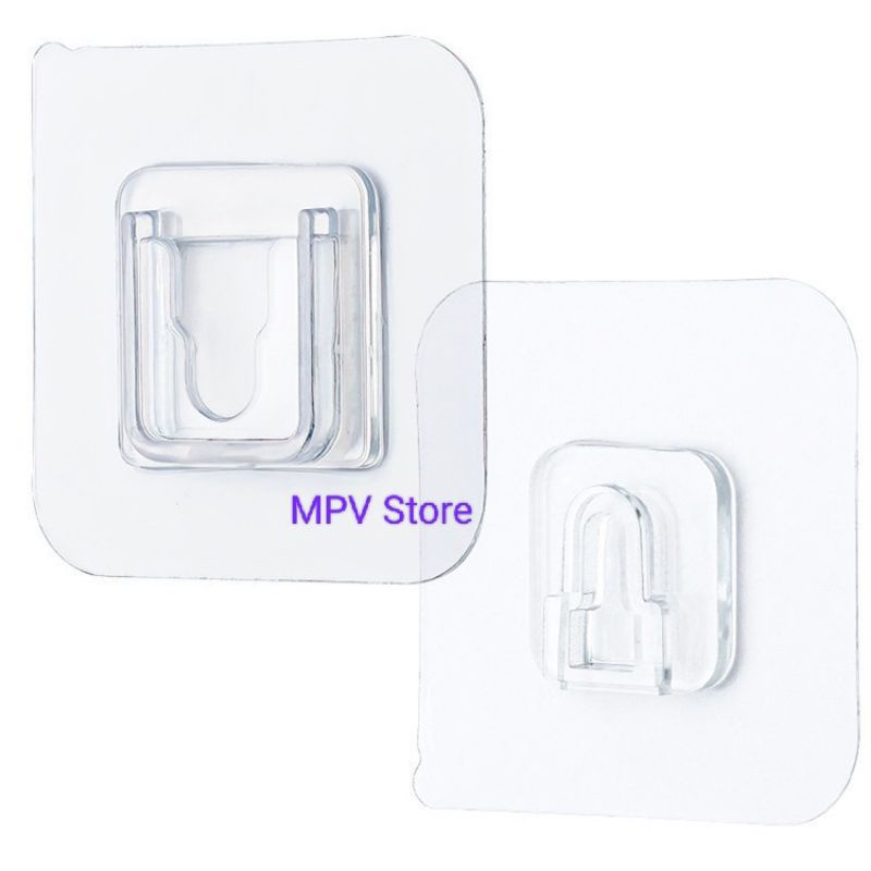 Gantungan Tempel Socket Hook Transparan Kait 2 Sisi (1Pasang)