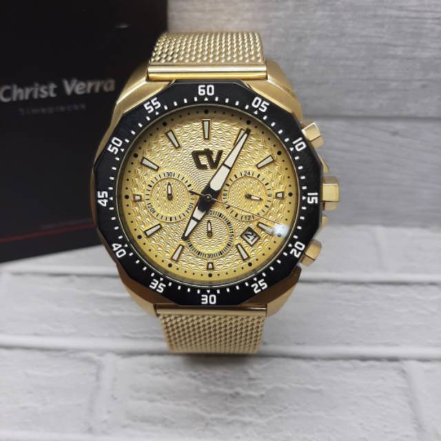 JAM TANGAN PRIA CHRIST VERRA CV 71611G-49 ORIGINAL ( GOLD BLACK )