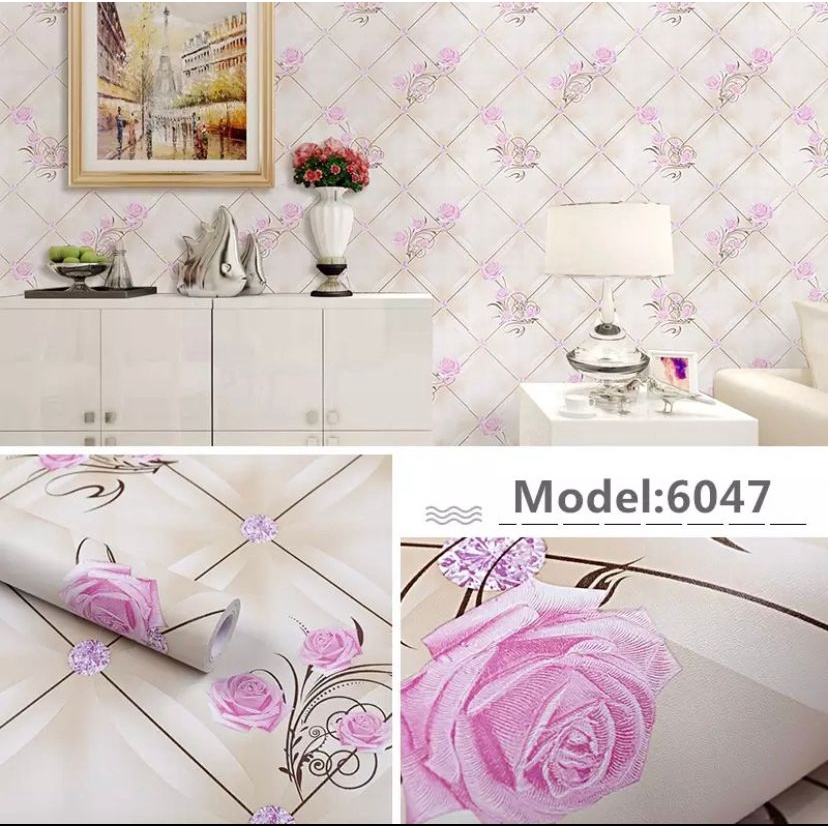 Wallpaper Sticker Dinding MAWAR PINK KOTAK