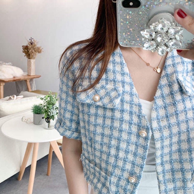 Crop Blazer Tweed Premium (rajut tebal)