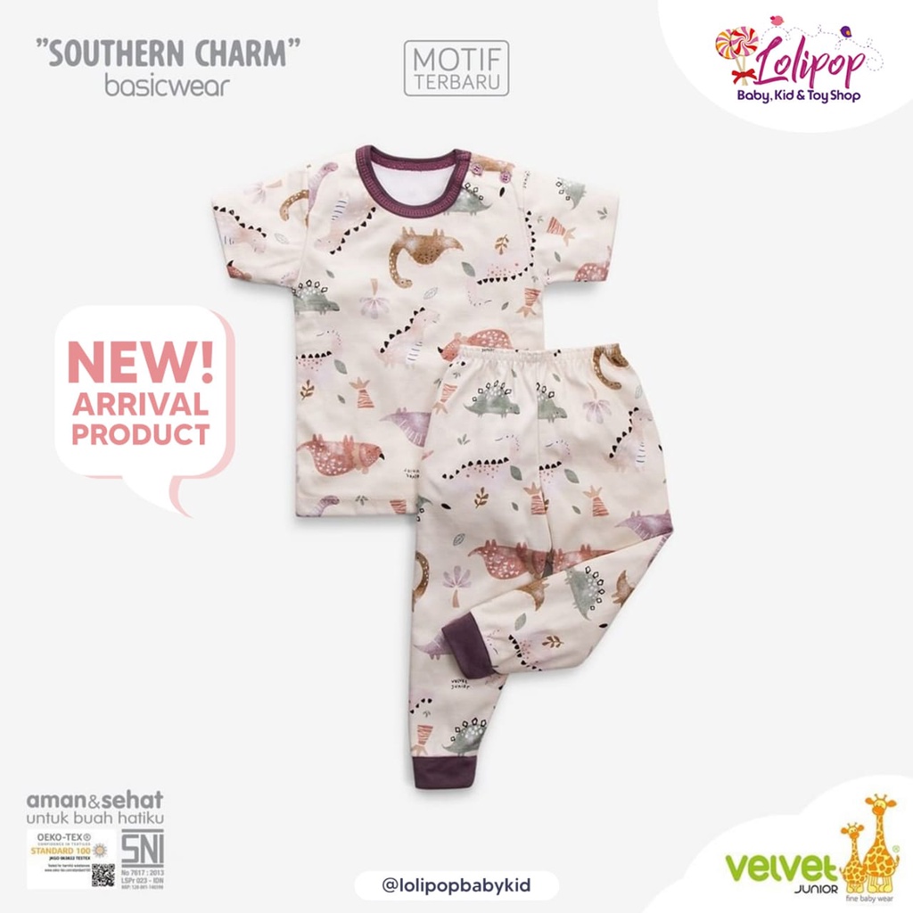 Velvet Junior Southern Charm Setelan Oblong Pendek Kancing Pundak + celana panjang