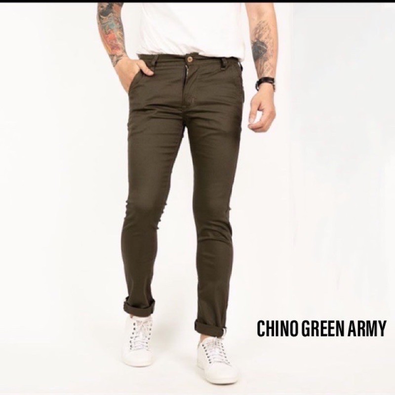 Celana chino panjang pria warna army