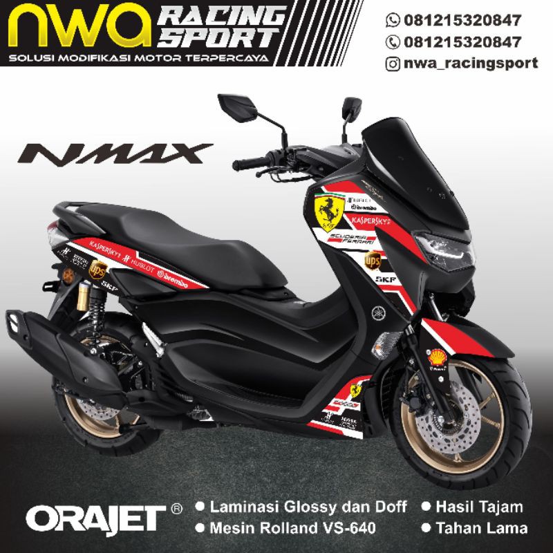 STRIPING YAMAHA NMAX 2020 MODEL FERARRI WARNA HITAM BIRU, MERAH, PUTIH STIKER NMAX ALL VARIAN