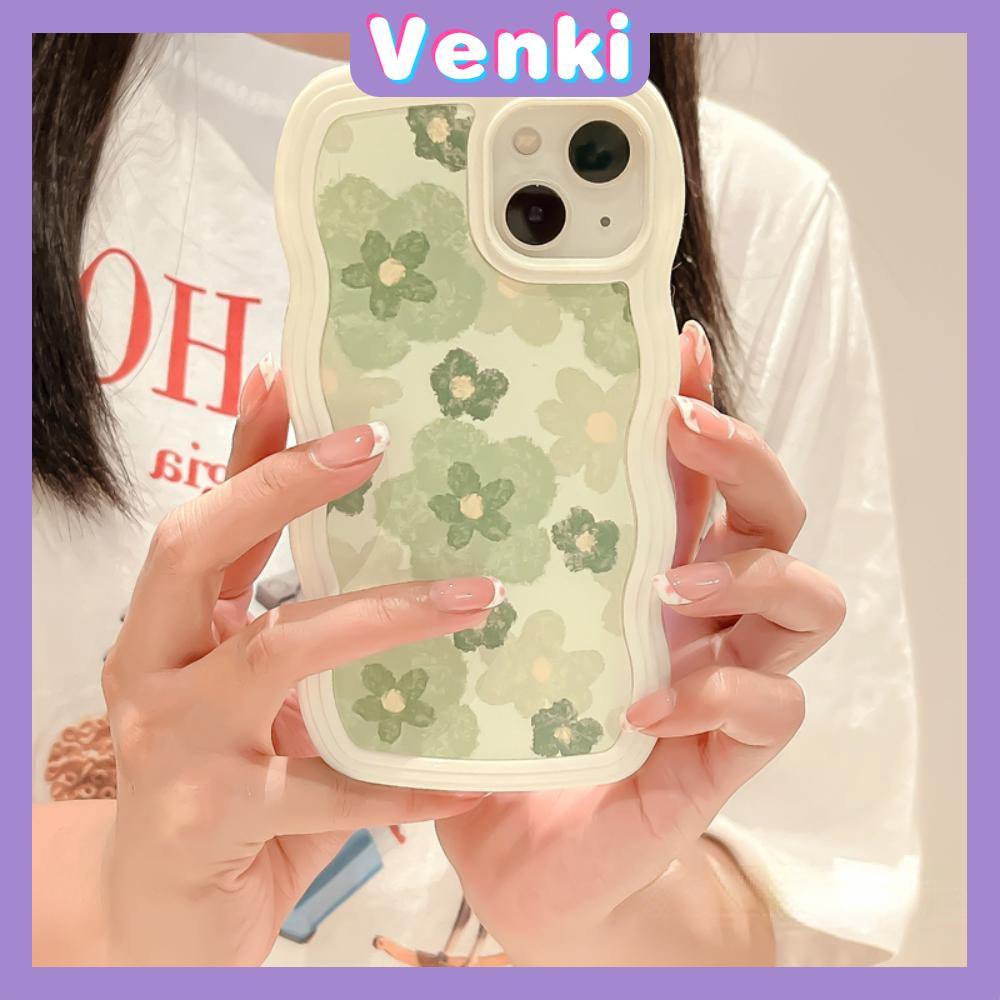 iPhone Case Candy Color Wave 2-in-1 Silicone Soft Case Airbag Shockproof Protection Camera Green Flowers Compatible For iPhone 11 Pro Max 13 Pro Max 12 Pro Max 7Plus xr XS Max