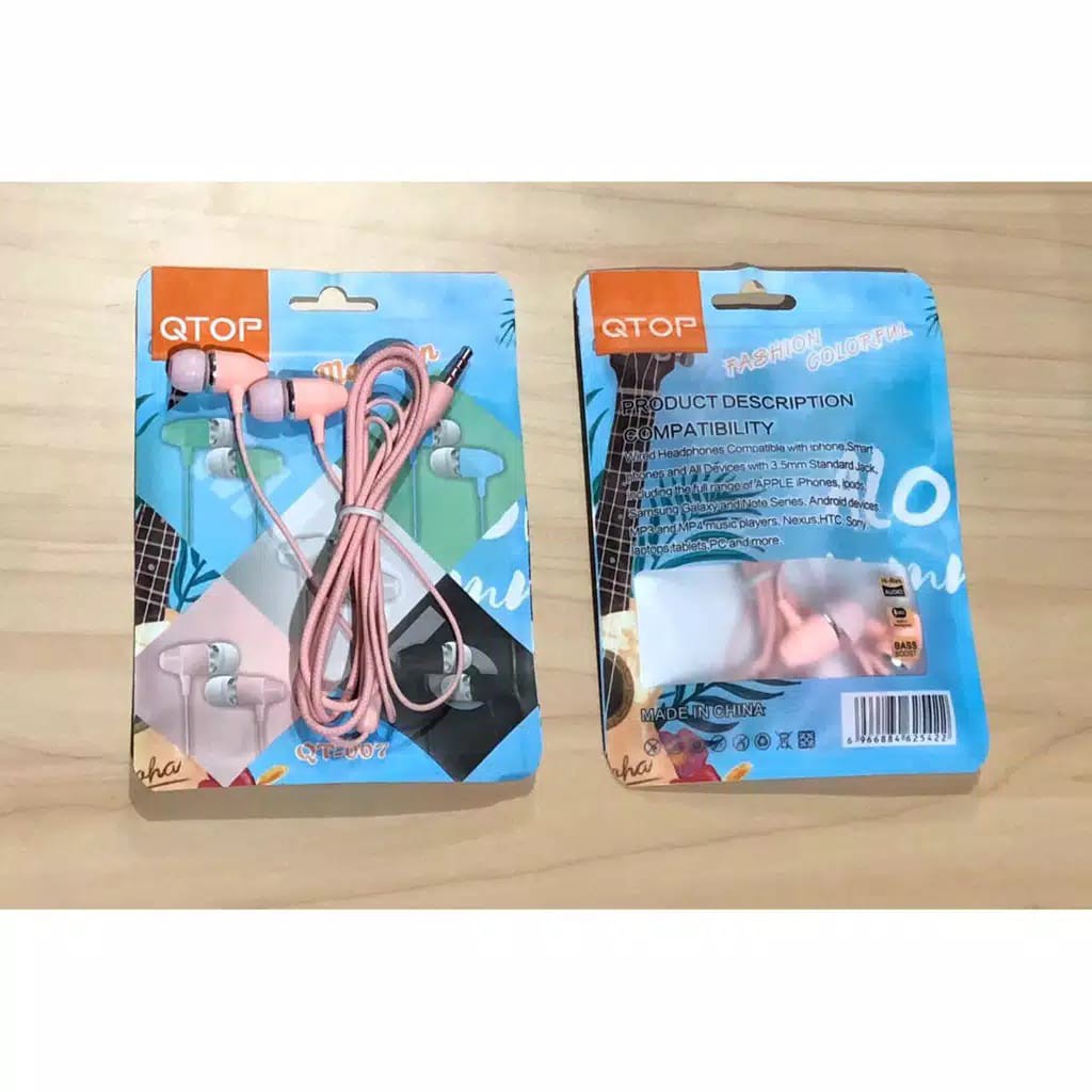 Headset Music Angel  Macaron Earphone Qtop 007 Stereo Extra Bass