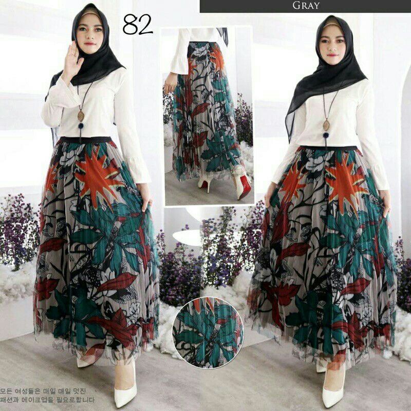 DNj ROK TUTU KOREA MOTIF BUNGA PRINTING KUALITAS IMPORT