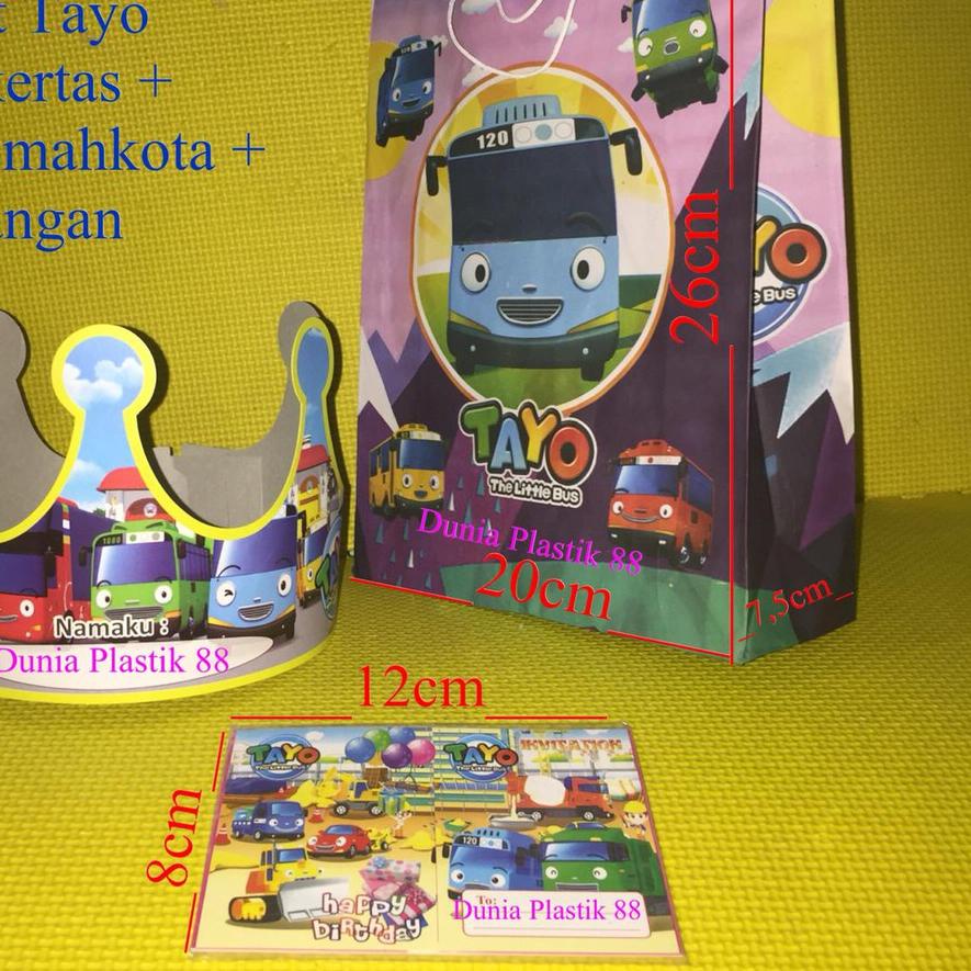 ◄ isi10SET PAKET TAYO TAS KERTAS + UNDANGAN TOPI MAHKOTA perlengkapan ulang tahun ultah hbd tema tay