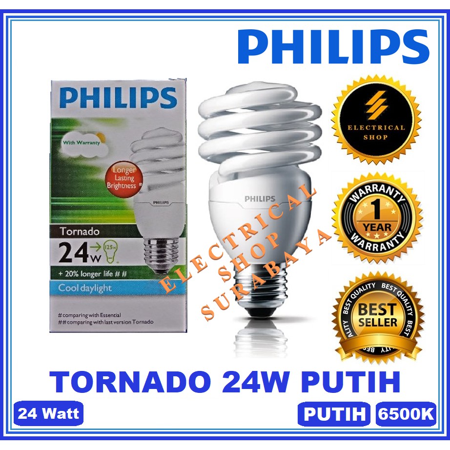 PHILIPS LAMPU TORNADO 24W 24 WATT PUTIH (HARGA GROSIR &amp; GARANSI) SPIRAL CDL PROMO MURAH ORIGINAL