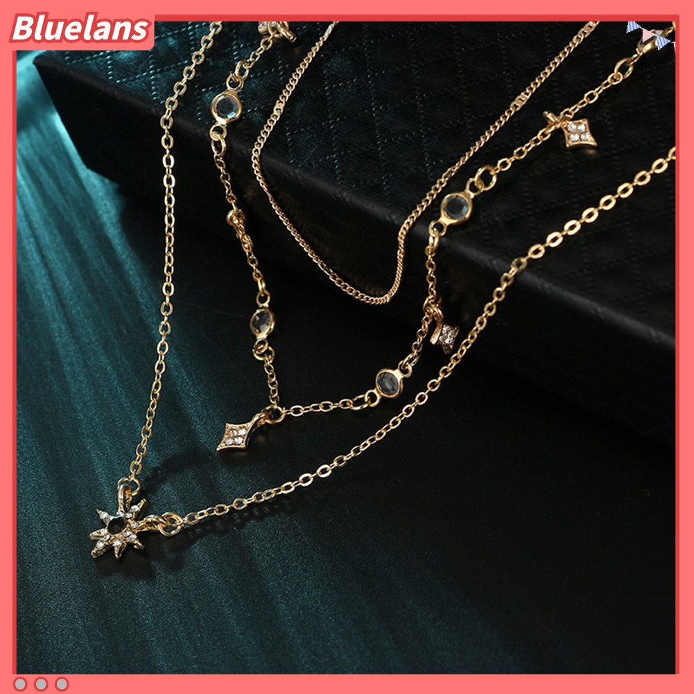 Bluelans Women Multi Layer Rhinestone Inlaid Star Pendant Chain Necklace Jewelry Gift