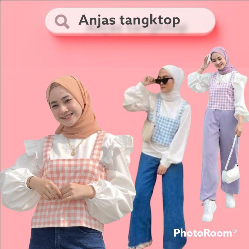 Korean Tanktop Anjas / Tank Top Hijab /Tanktop Kotak Kotak / Atasan Baju Wanita Crop /Tanktop Square