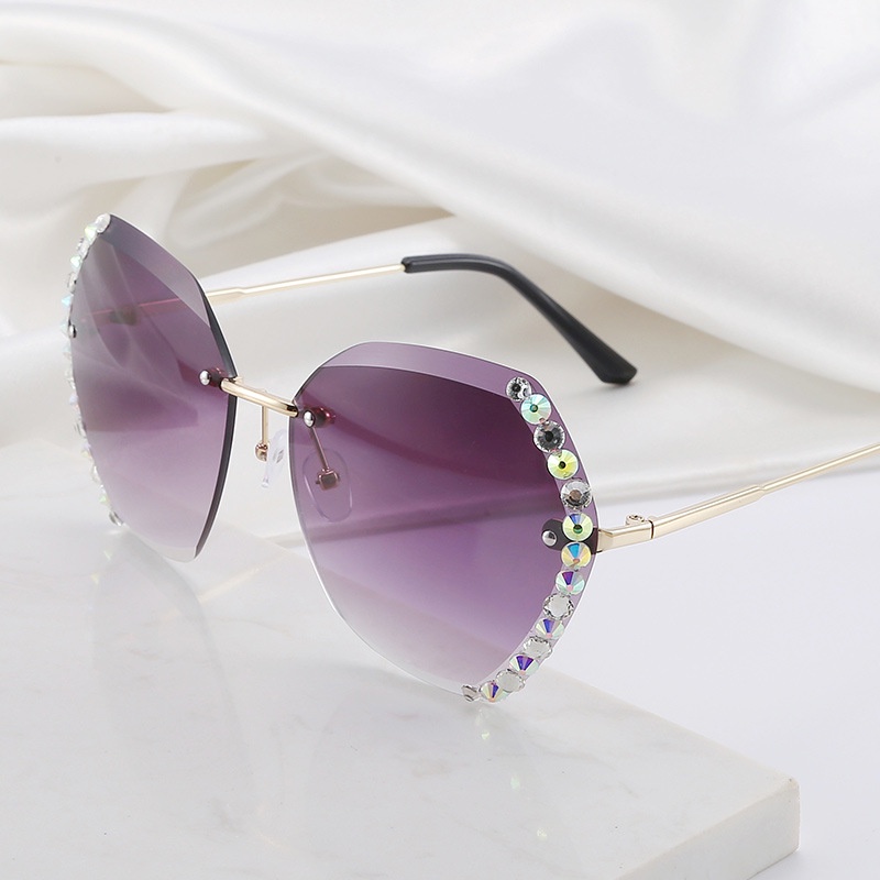 【CT】Baru Net Red Sunglasses Korea Frameless Cut Edge Diamond Ocean Film Sunglasses Kacamata Wanita