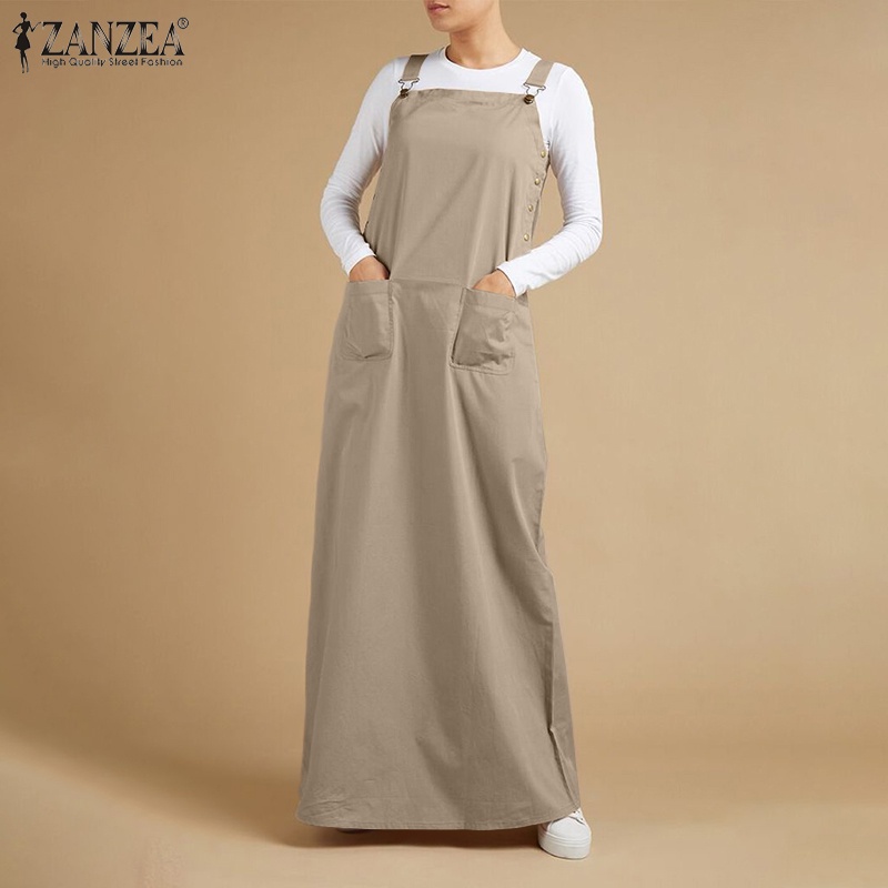 ZANZEA Women Fashion Sleeveless Square Neck Plain Casual Baggy Swing Maxi Dress