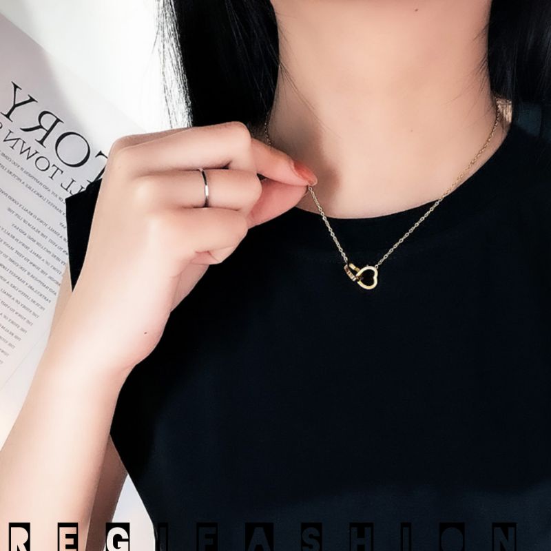 KALUNG WANITA LOVE HATI KEMBAR KALUNG WANITA TERBARU TERBUAT DARI TITANIUM ASLI ORI ANTI KARAT TIDAK LUNTUR