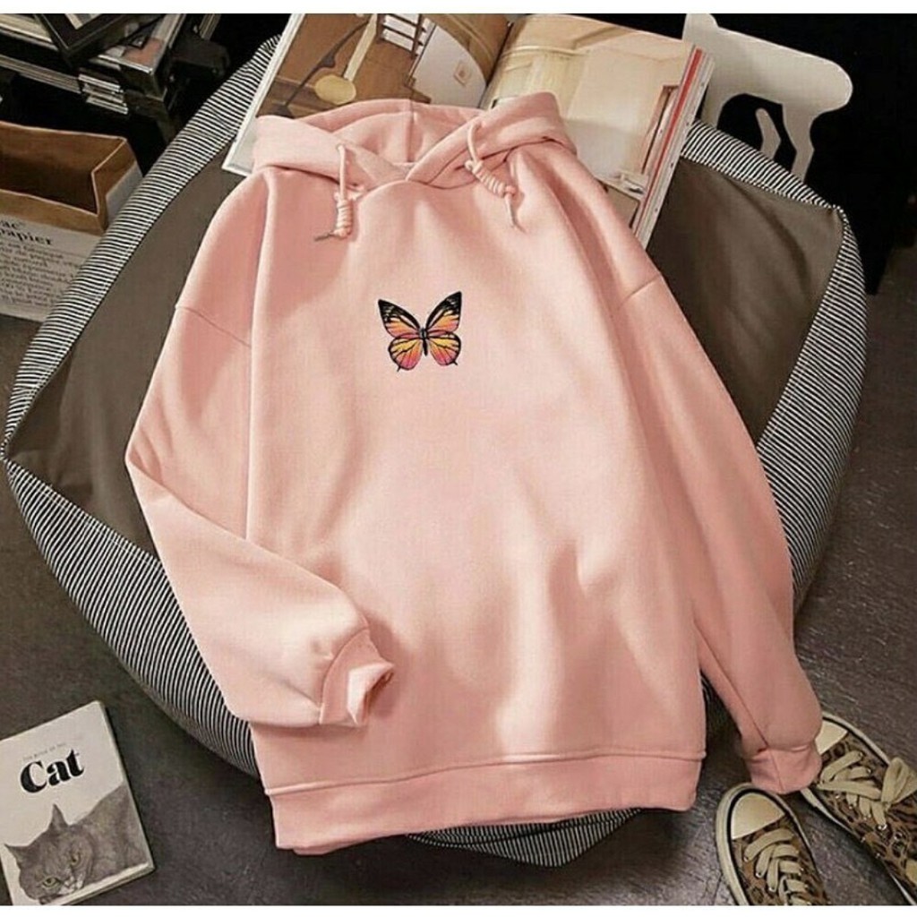 BUTTERFLY HOODIE WANITA - ATASAN LEMBUT TEBAL PREMIUM