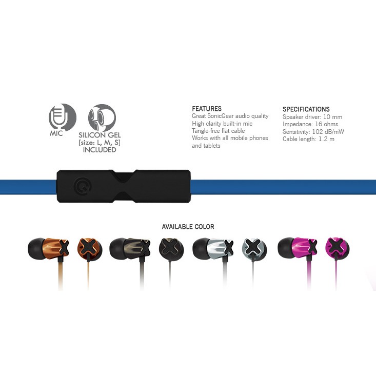 Earphone Sonicgear Sparkplug Turbine Grafite Chrysan SuperBass Full Colours Original Garansi Resmi