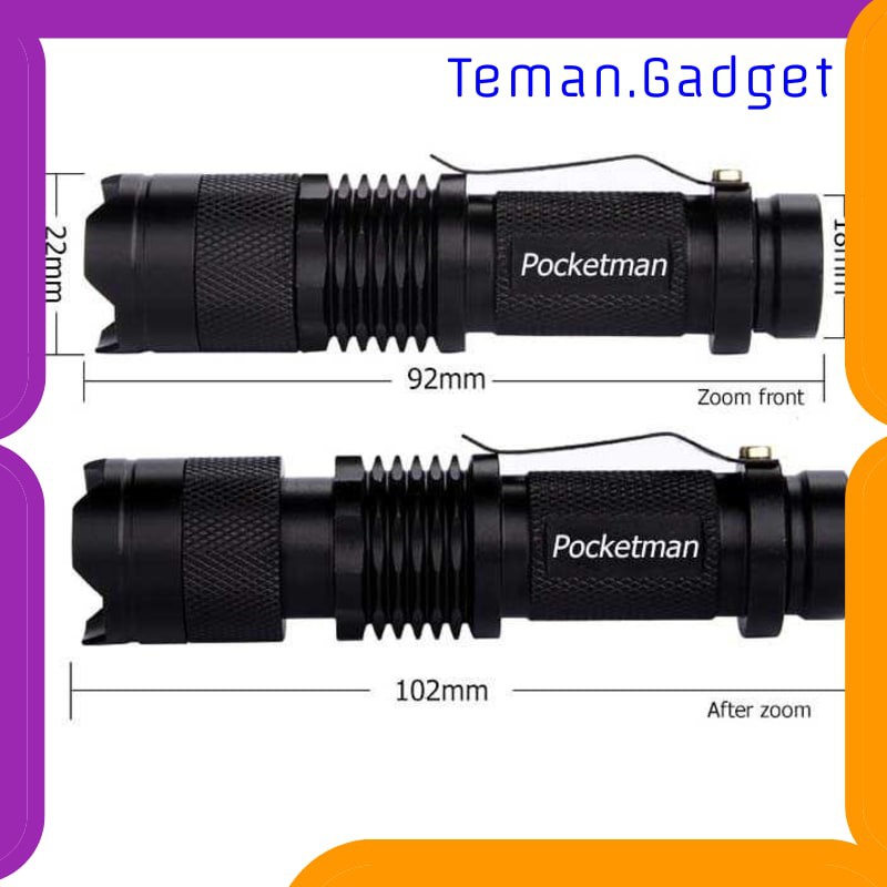 TG-IE184 TaffLED Senter LED 2000 Lumens Waterproof + Charger + Box Pocketman P1