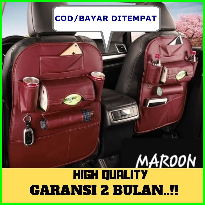 TAS JOK MOBIL KULIT CAR SEAT ORGANIZER MOBIL KULIT TAS JOK MOBIL BELAKANG KULIT MAROON