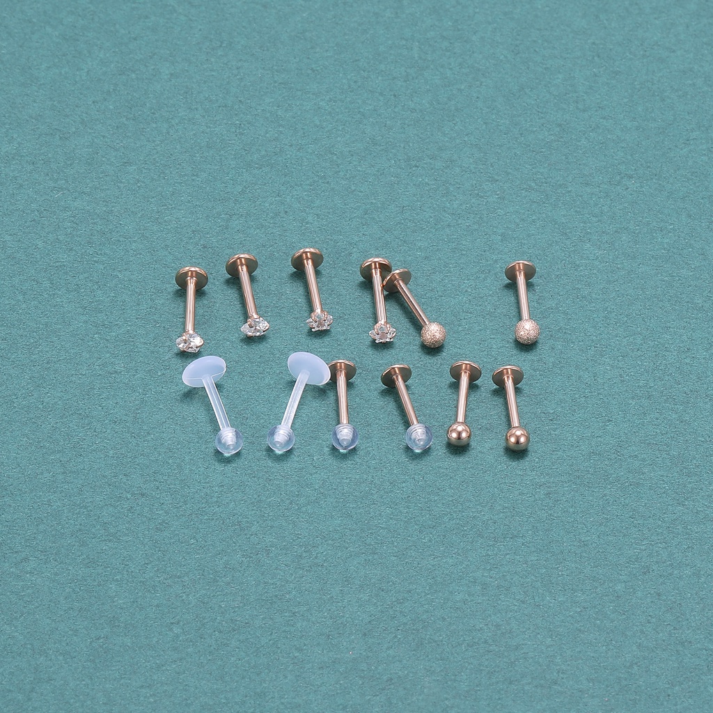12 / 16pcs / Set Anting Tindik Labret Kristal 16g Bahan Stainless Steel Untuk Telinga Bibir Monroe