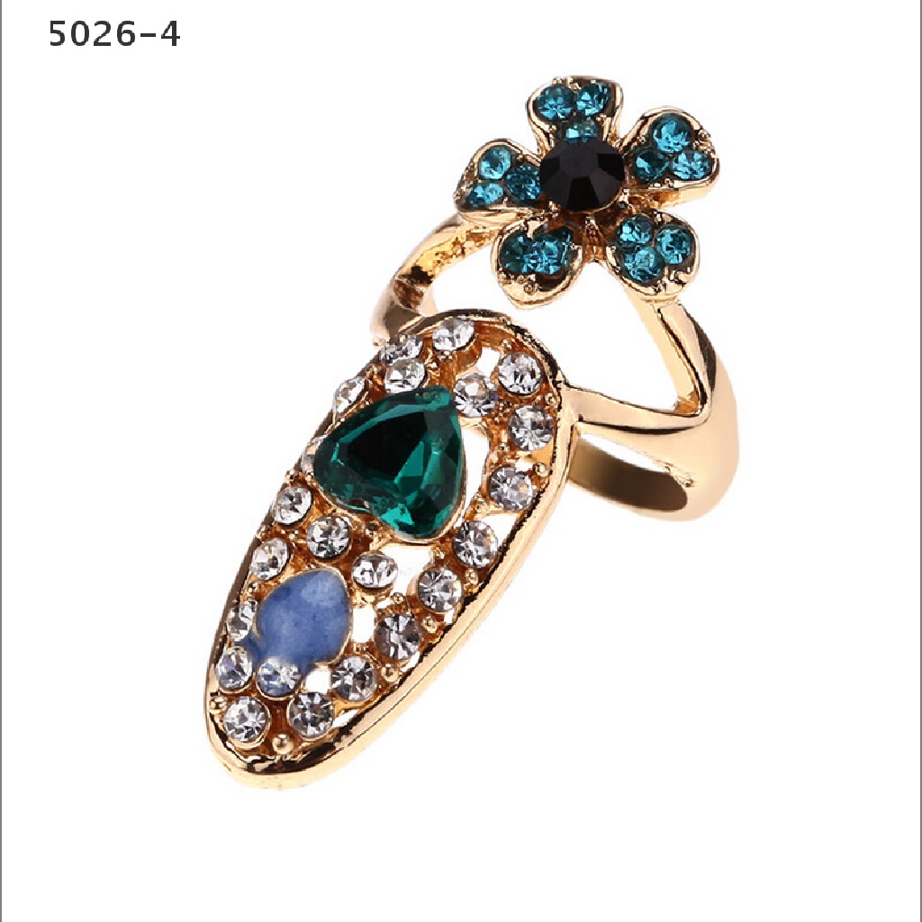 5026-4 Women Elegant Bowknot Nail Ring Charm Crown Flower Crystal Finger Nail Rings 5026-4